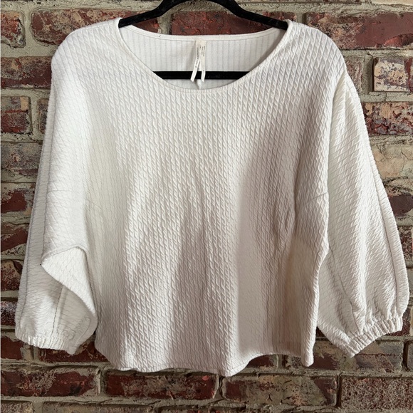 Anthropologie Tops - 🤍 Anthropologie Cloth & Stone White Textured Puff Sleeve Top | M